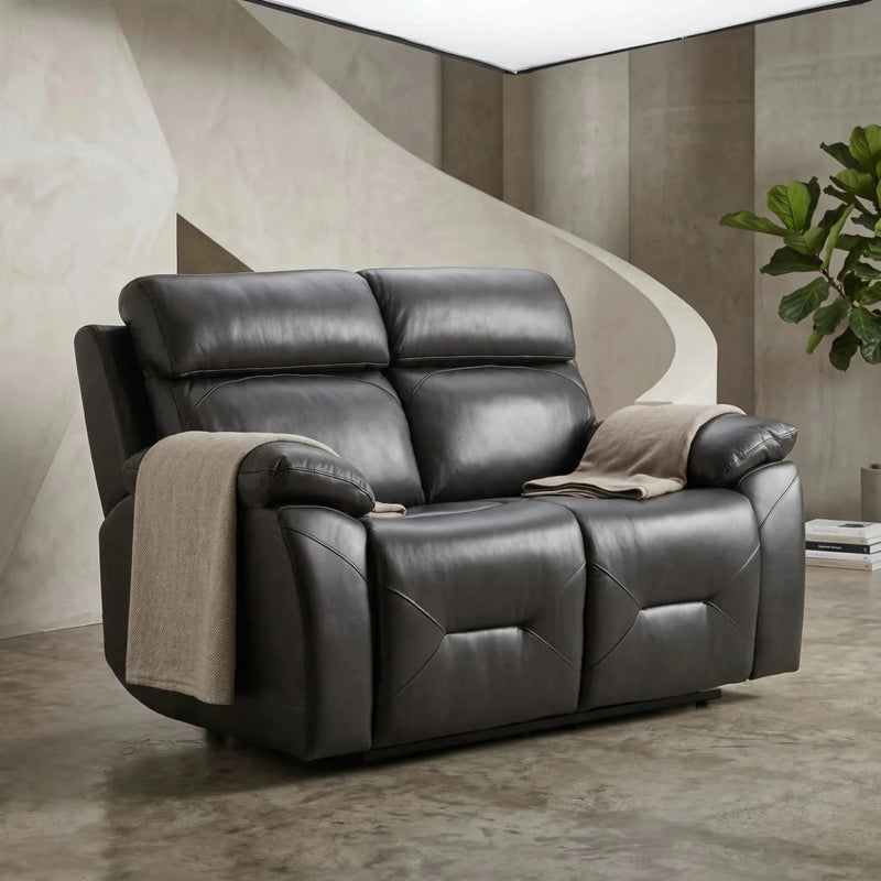 Renato Genuine Leather Grey Electric Power Recliner 2 Seater - Furniture Instore