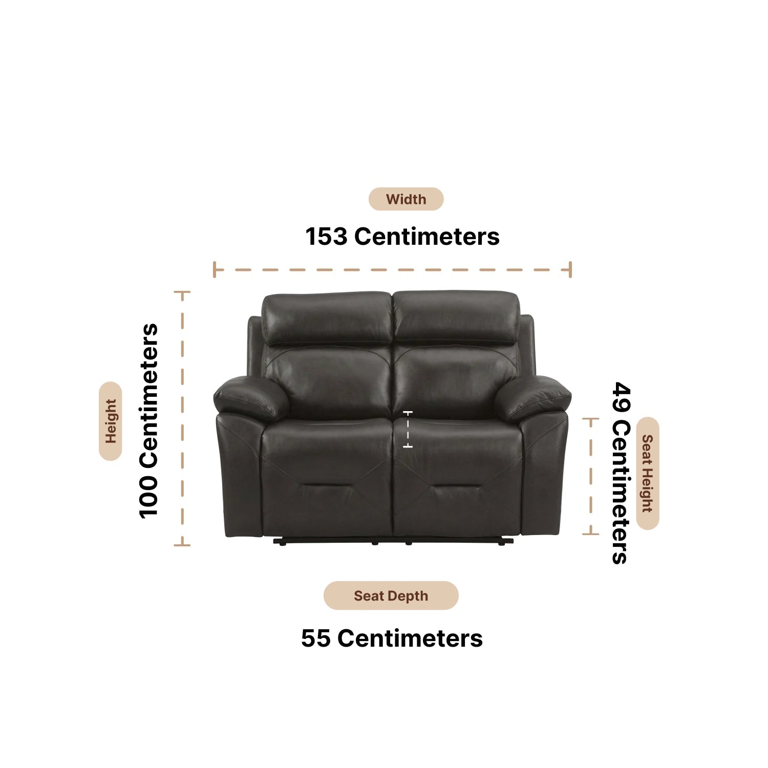 2 seater size measurements