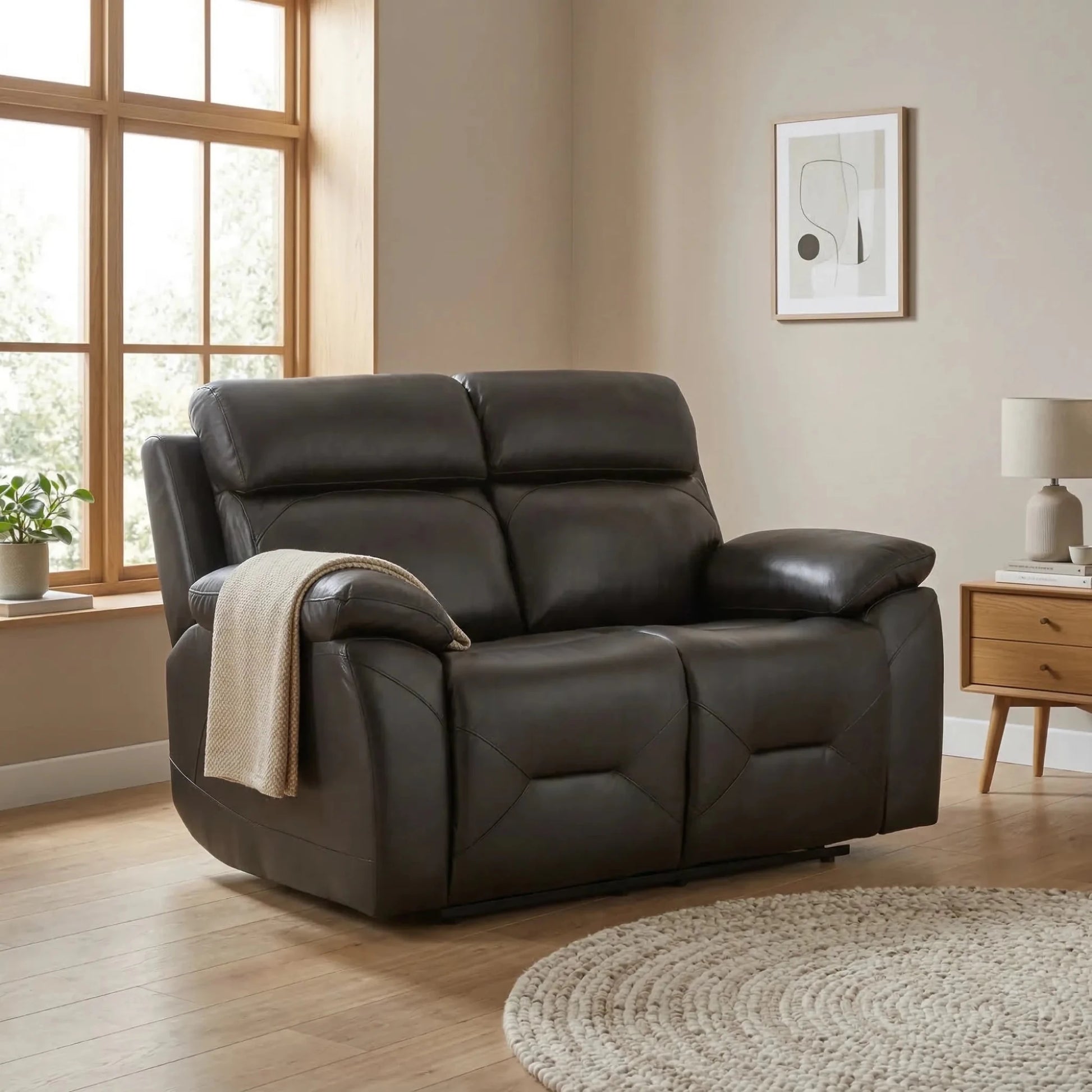 Renato Genuine Leather Grey Electric Power Recliner 2 Seater - Furniture Instore