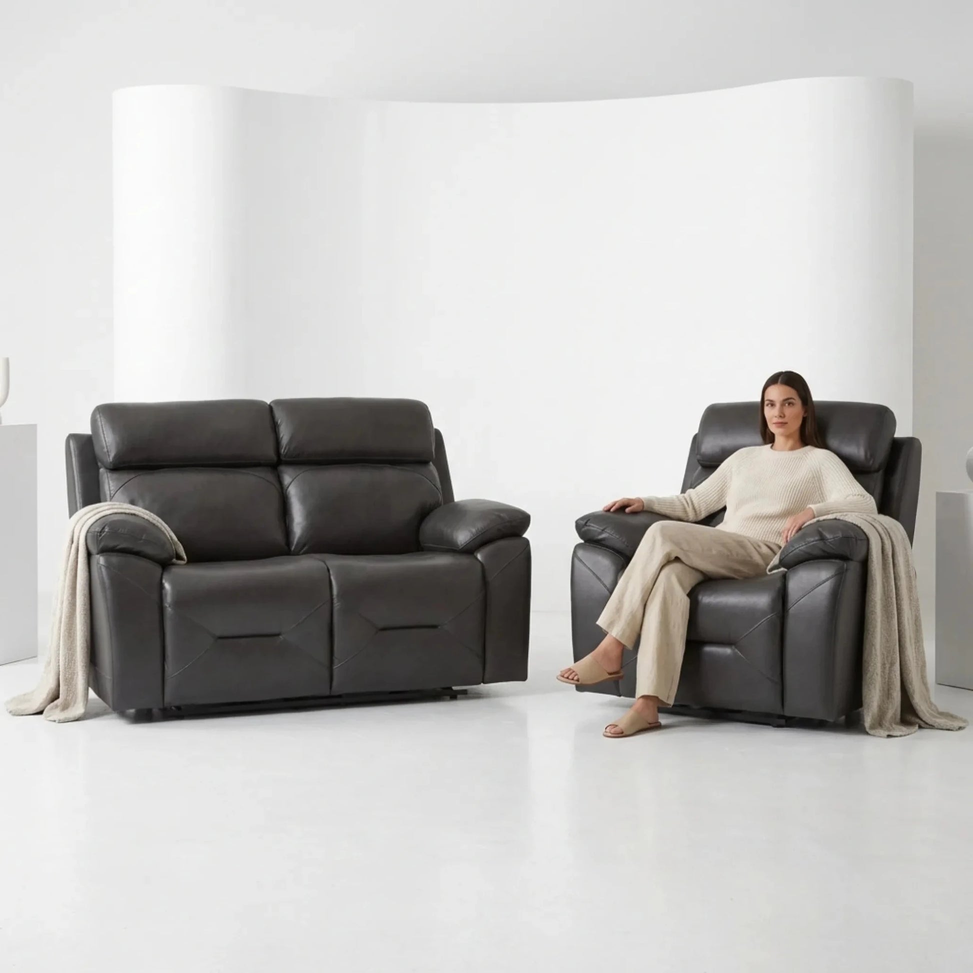 Electric power sofa suite grey
