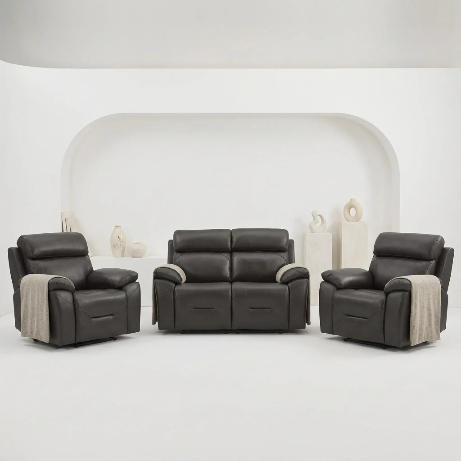 Renato Genuine Leather Grey Electric Power Recliner 2+1+1 Seater Sofa Set - Furniture Instore