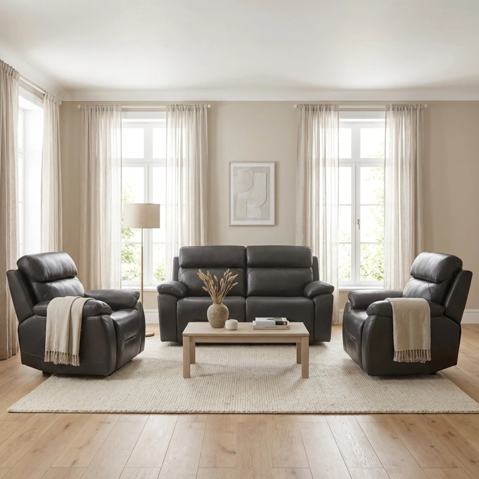 Renato Genuine Leather Grey Electric Power Recliner 2+1+1 Seater Sofa Set - Furniture Instore