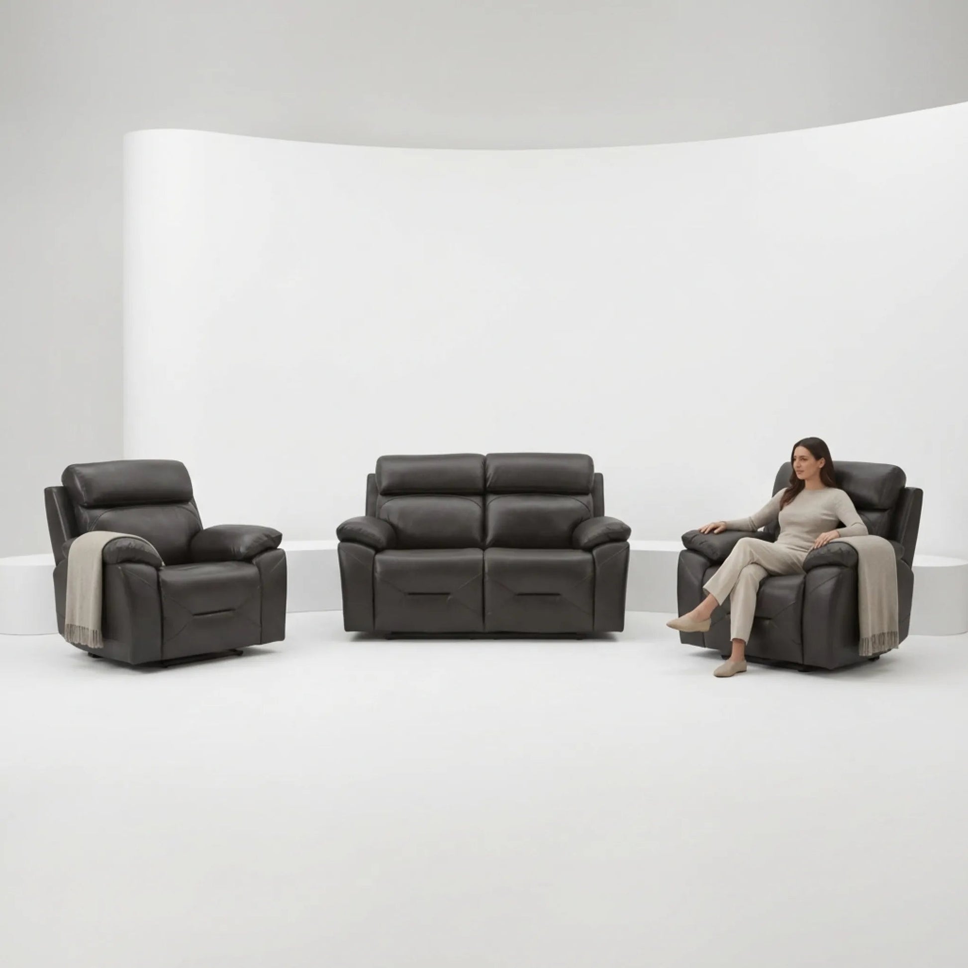 Renato Genuine Leather Grey Electric Power Recliner 2+1+1 Seater Sofa Set - Furniture Instore
