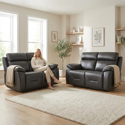 Renato Genuine Leather Grey Electric Power Recliner 2+2 Seater Set - Furniture Instore