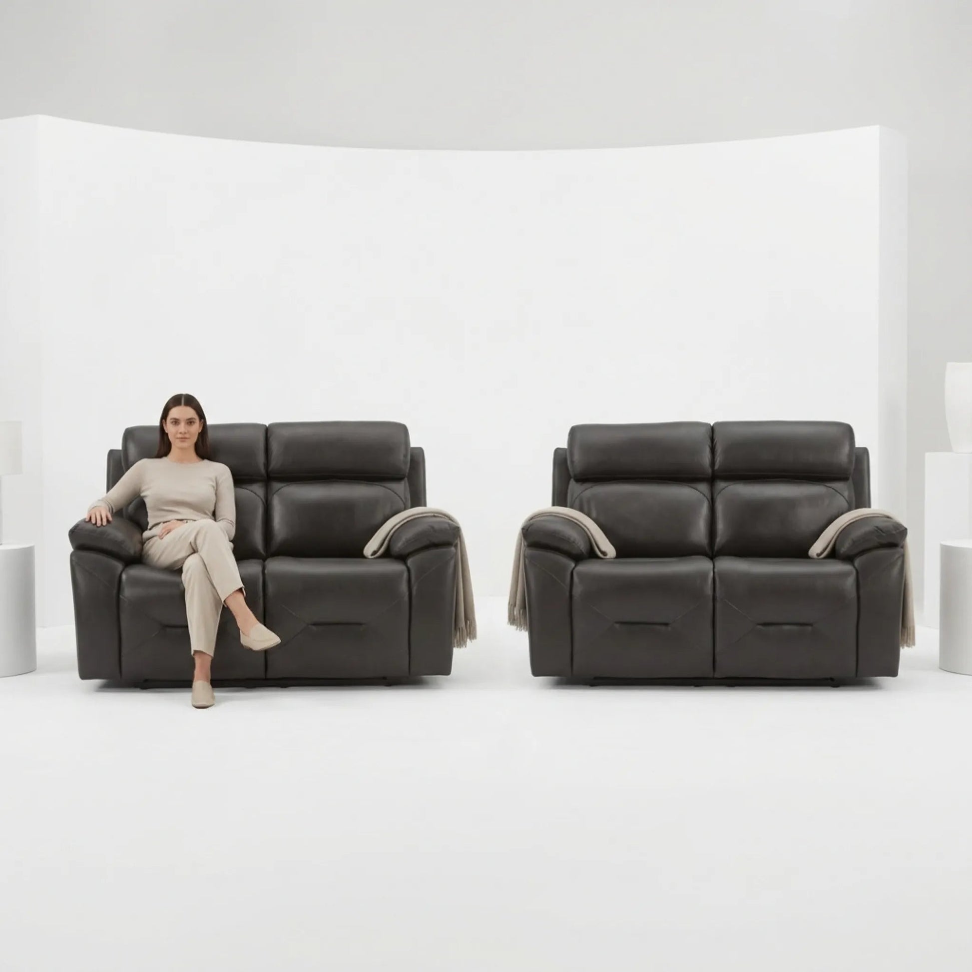 Genuine leather grey sofa