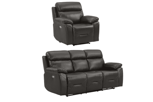 Renato Genuine Leather  Grey Electric Power Recliner 3+1 Seater Sofa Set
