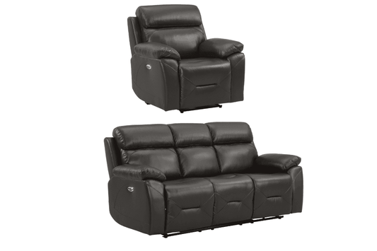 Renato Genuine Leather  Grey Electric Power Recliner 3+1 Seater Sofa Set