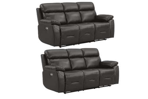 Renato Genuine Leather  Grey Electric Power Recliner 3+3 Seater Sofa Set