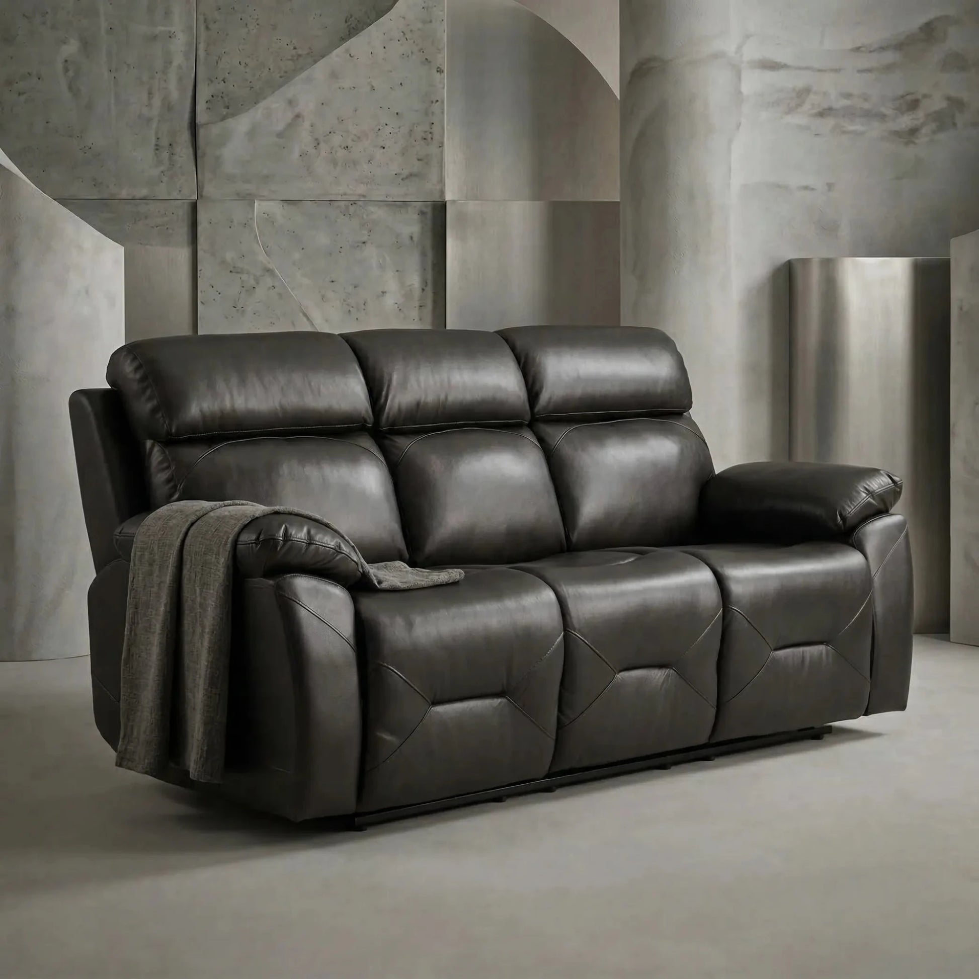 Renato Genuine Leather Grey Electric Power Recliner 3 Seater - Furniture Instore