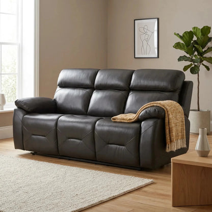 Renato Genuine Leather Grey Electric Power Recliner 3 Seater - Furniture Instore