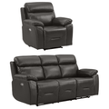 Renato Genuine Leather Grey Electric Recliner 3+1 Seater