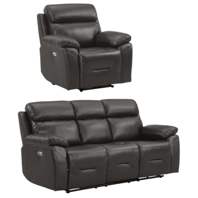 Renato Genuine Leather  Grey Electric Power Recliner 3+1 Seater Sofa Set