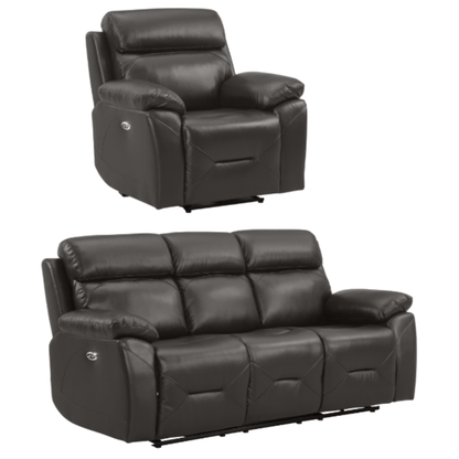 Renato Genuine Leather Grey Electric Power Recliner 3+1 Seater Sofa Set - Furniture Instore