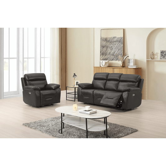 Renato Genuine Leather Grey Electric Power Recliner 3+1 Seater Sofa Set - Furniture Instore