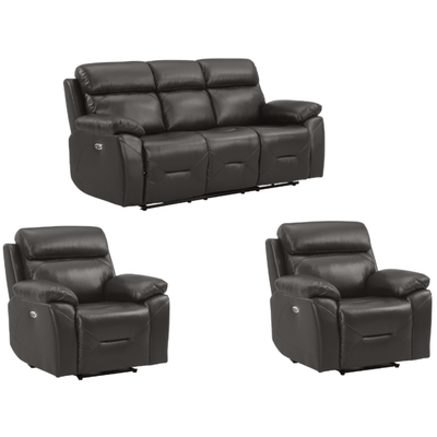 Renato Genuine Leather  Grey Electric Power Recliner 3+1+1 Seater Sofa Set