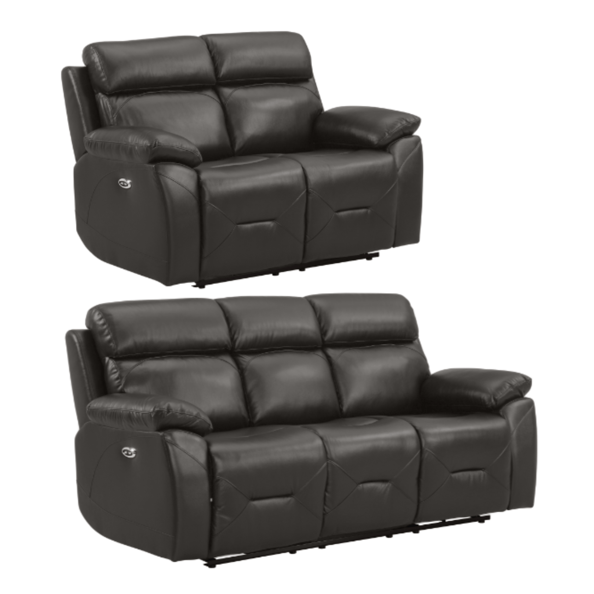 Renato Grey 3+2 sofa combo on white background, grey upholstery, modern and stylish living room furniture set