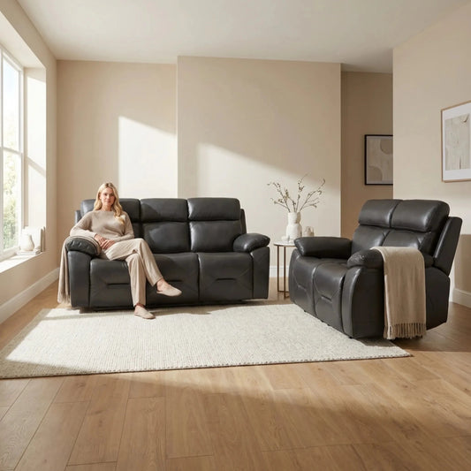 Renato Genuine Leather Grey Electric Power Recliner 3+2 Seater Set - Furniture Instore