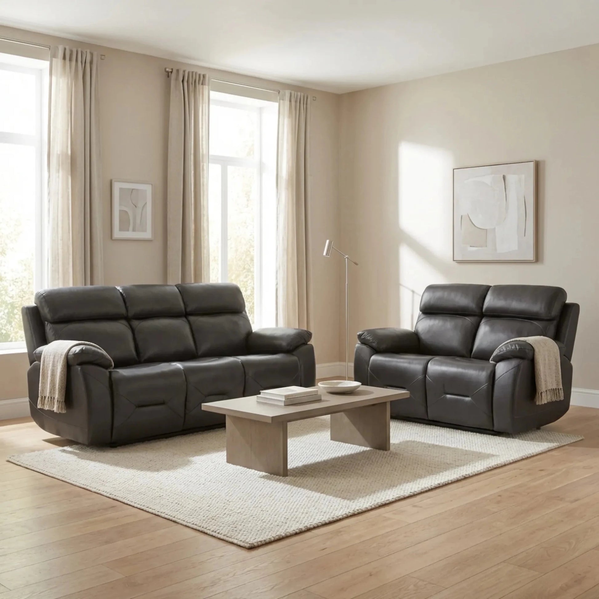 Renato Genuine Leather Grey Electric Power Recliner 3+2 Seater Set - Furniture Instore