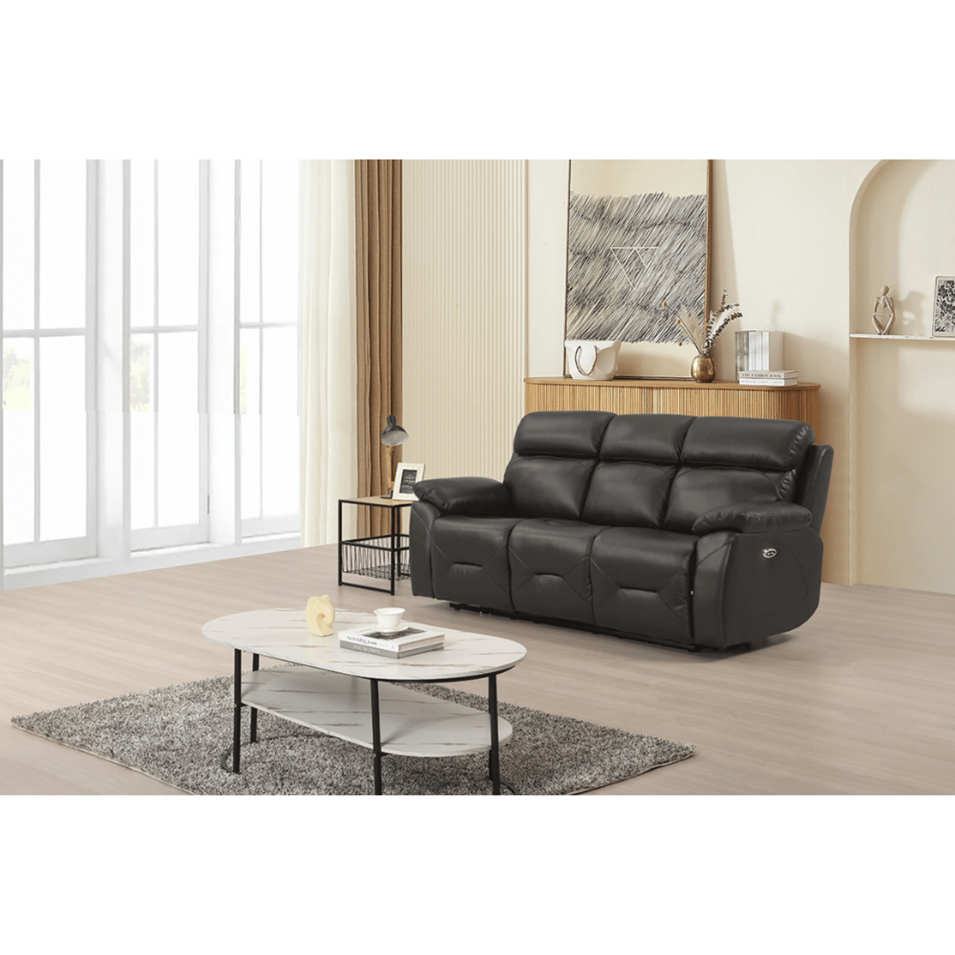 Renato Grey 3-seater sofa in a modern roomset, grey upholstery, stylish and comfortable living room furniture