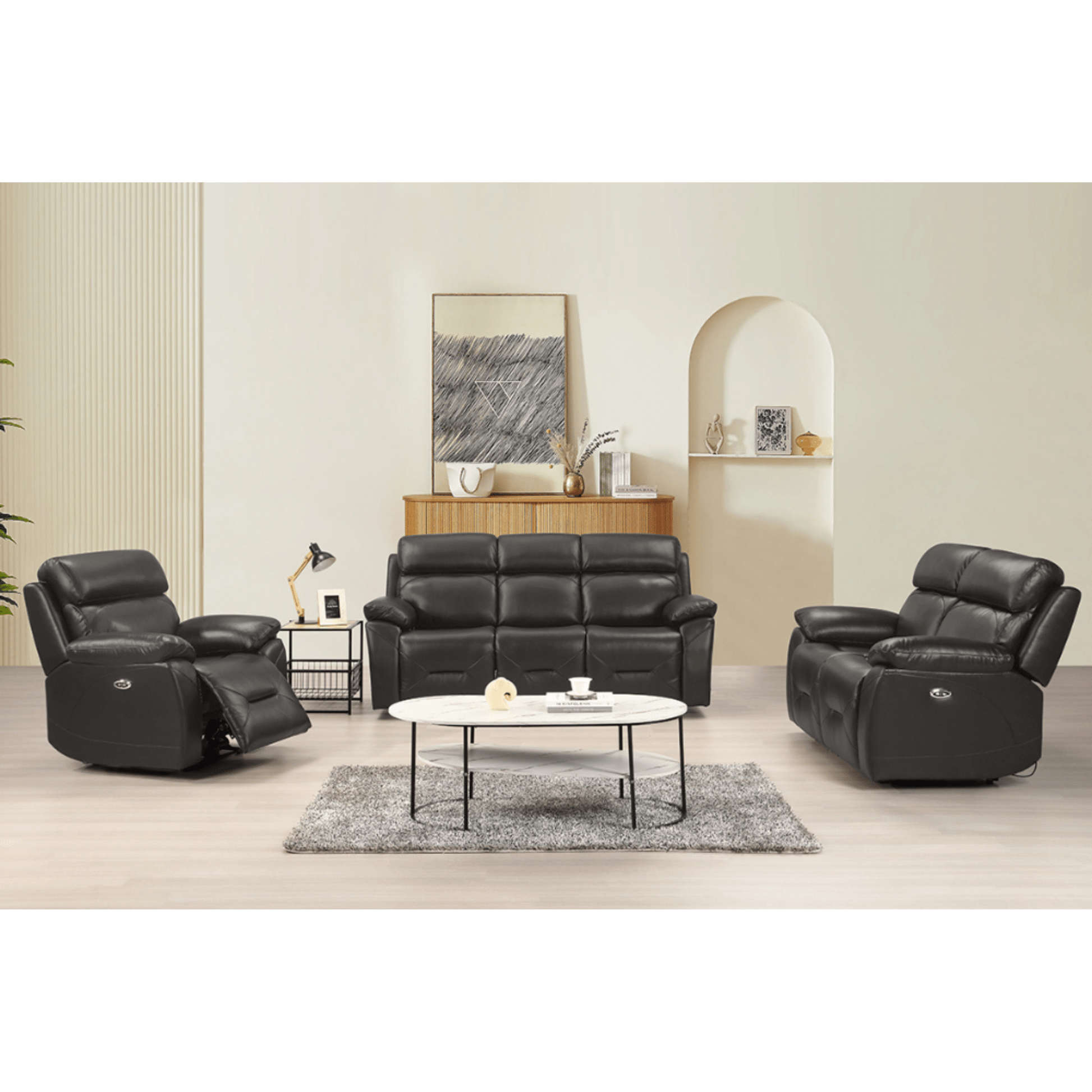 Renato Grey 3+2+1 sofa combo in a modern roomset, grey upholstery, stylish and comfortable living room furniture set