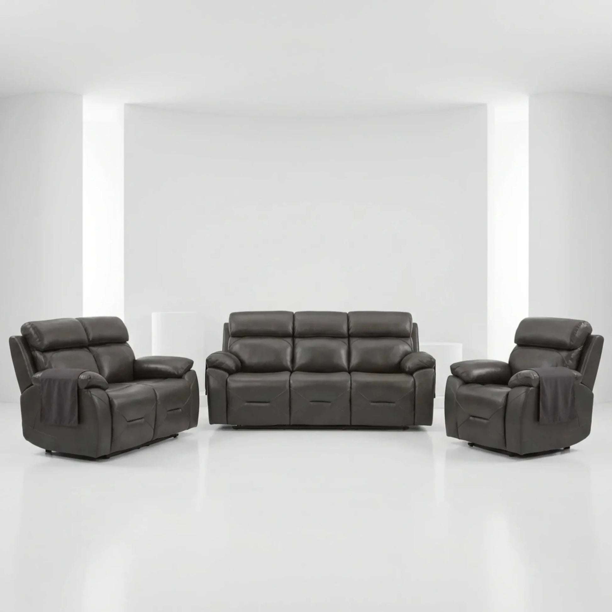 Renato Genuine Leather Grey Electric Power Recliner 3+2+1 Seater Sofa Set - Furniture Instore