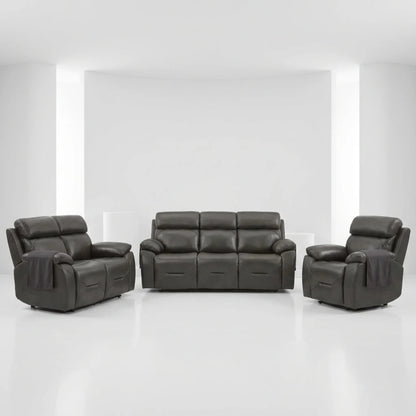 Renato Genuine Leather Grey Electric Power Recliner 3+2+1 Seater Sofa Set - Furniture Instore
