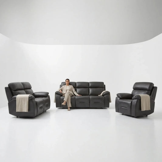 Renato Genuine Leather Grey Electric Power Recliner 3+2+1 Seater Sofa Set - Furniture Instore
