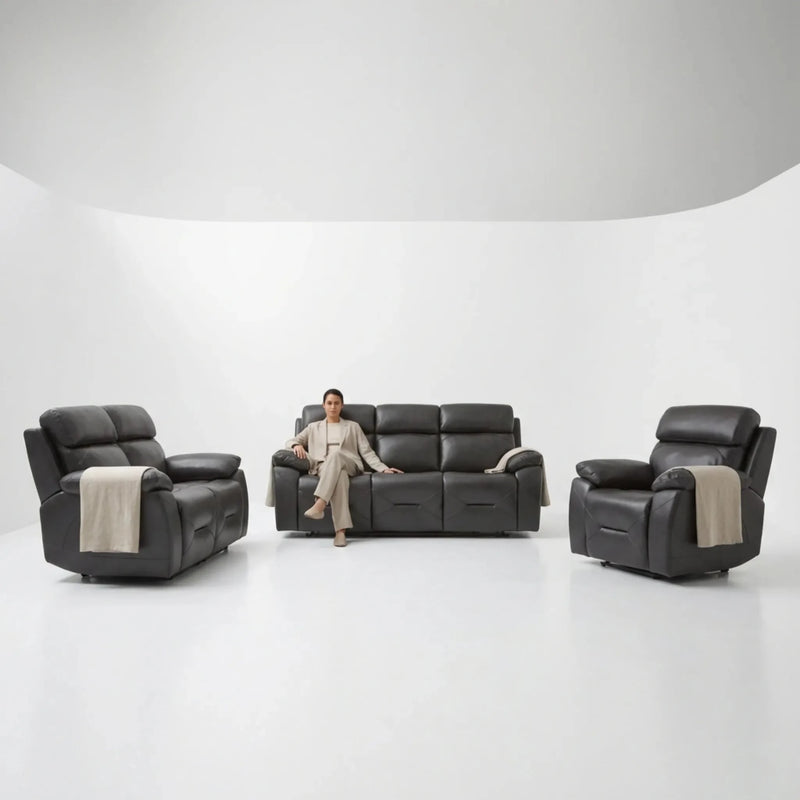 Renato Genuine Leather Grey Electric Power Recliner 3+2+1 Seater Sofa Set - Furniture Instore