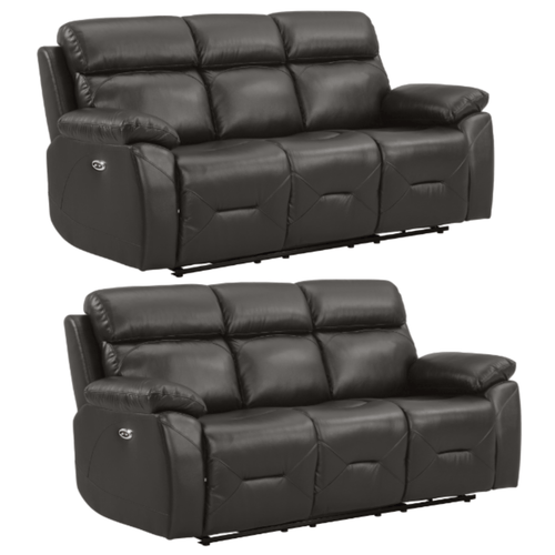 Renato Genuine Leather  Grey Electric Power Recliner 3+3 Seater Sofa Set