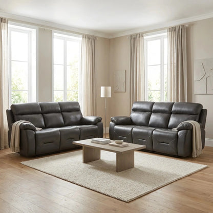 Renato Genuine Leather Grey Electric Power Recliner 3+3 Seater Sofa Set - Furniture Instore