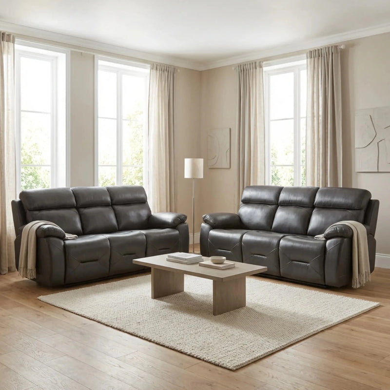 Renato Genuine Leather Grey Electric Power Recliner 3+3 Seater Sofa Set - Furniture Instore