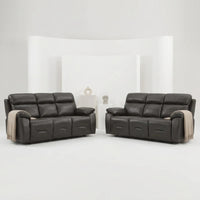 Renato Genuine Leather Grey Electric Power Recliner 3+3 Seater Sofa Set - Furniture Instore