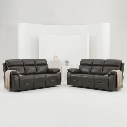Renato Genuine Leather Grey Electric Power Recliner 3+3 Seater Sofa Set - Furniture Instore