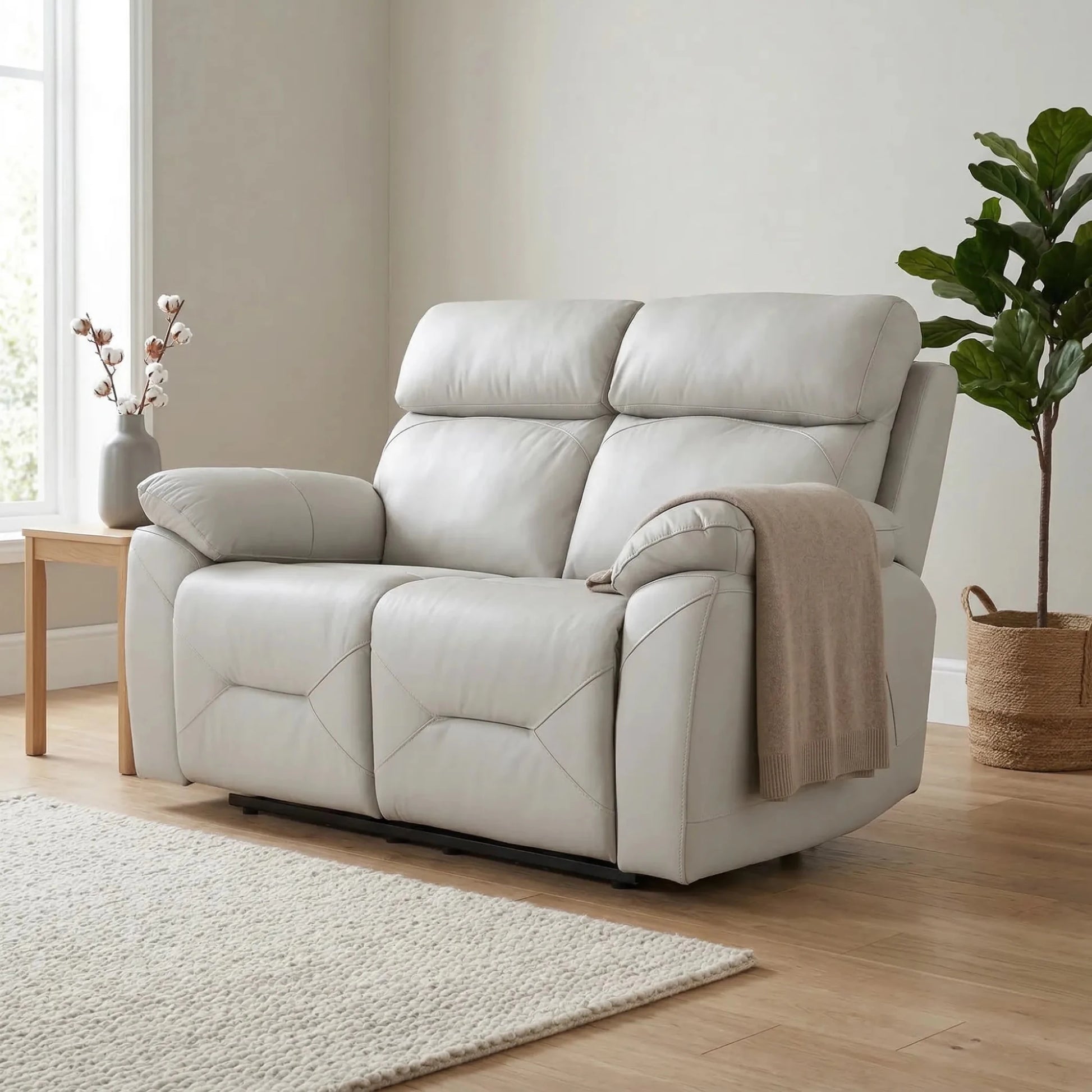 Renato Genuine Leather Light Grey Electric Power Recliner 2 Seater Sofa - Furniture Instore