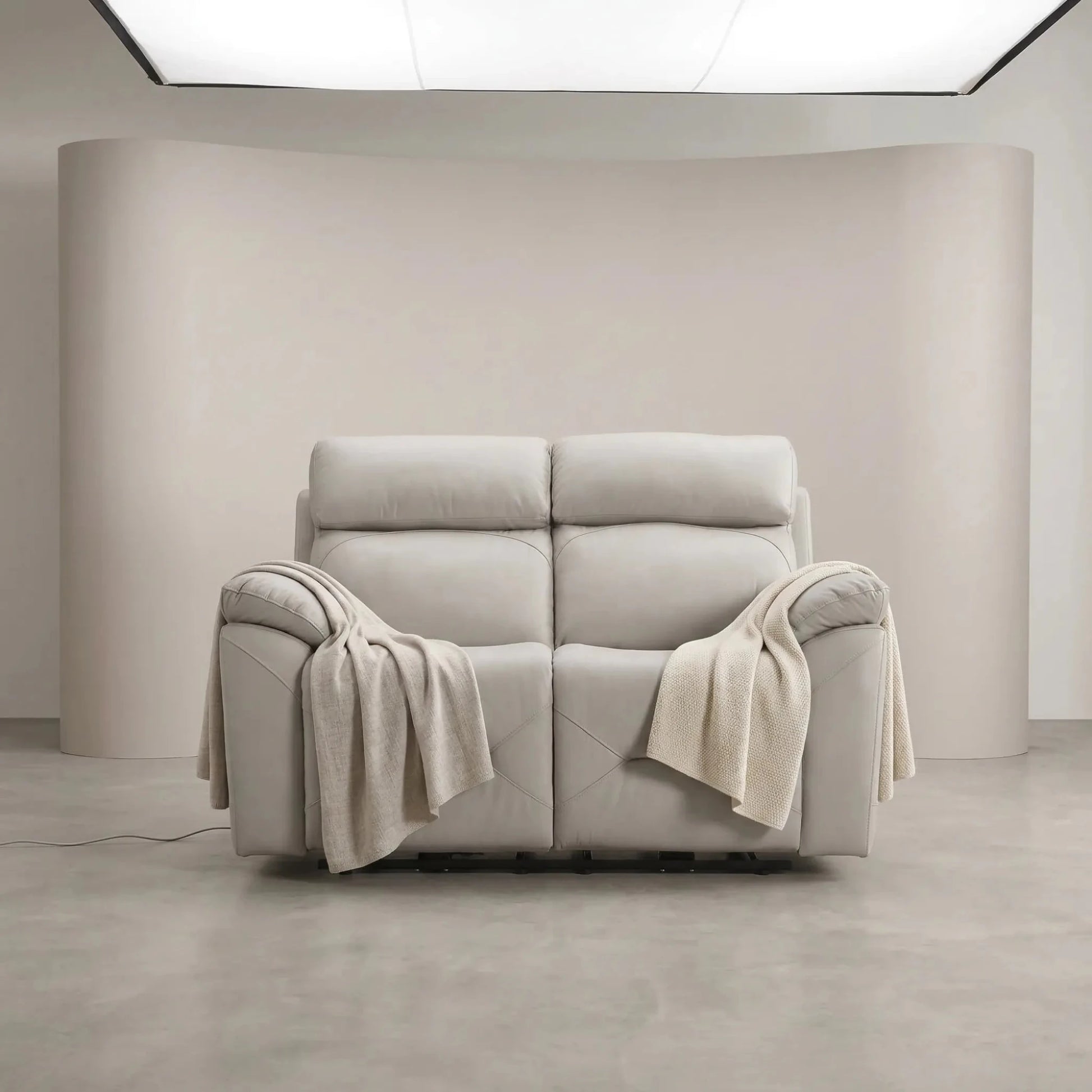 Renato Genuine Leather Light Grey Electric Power Recliner 2 Seater Sofa - Furniture Instore