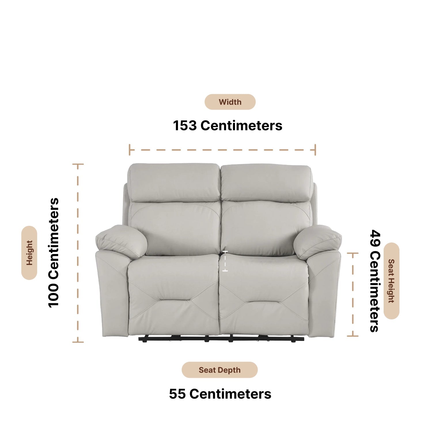 Renato Genuine Leather Light Grey Electric Power Recliner 2 Seater Sofa - Furniture Instore