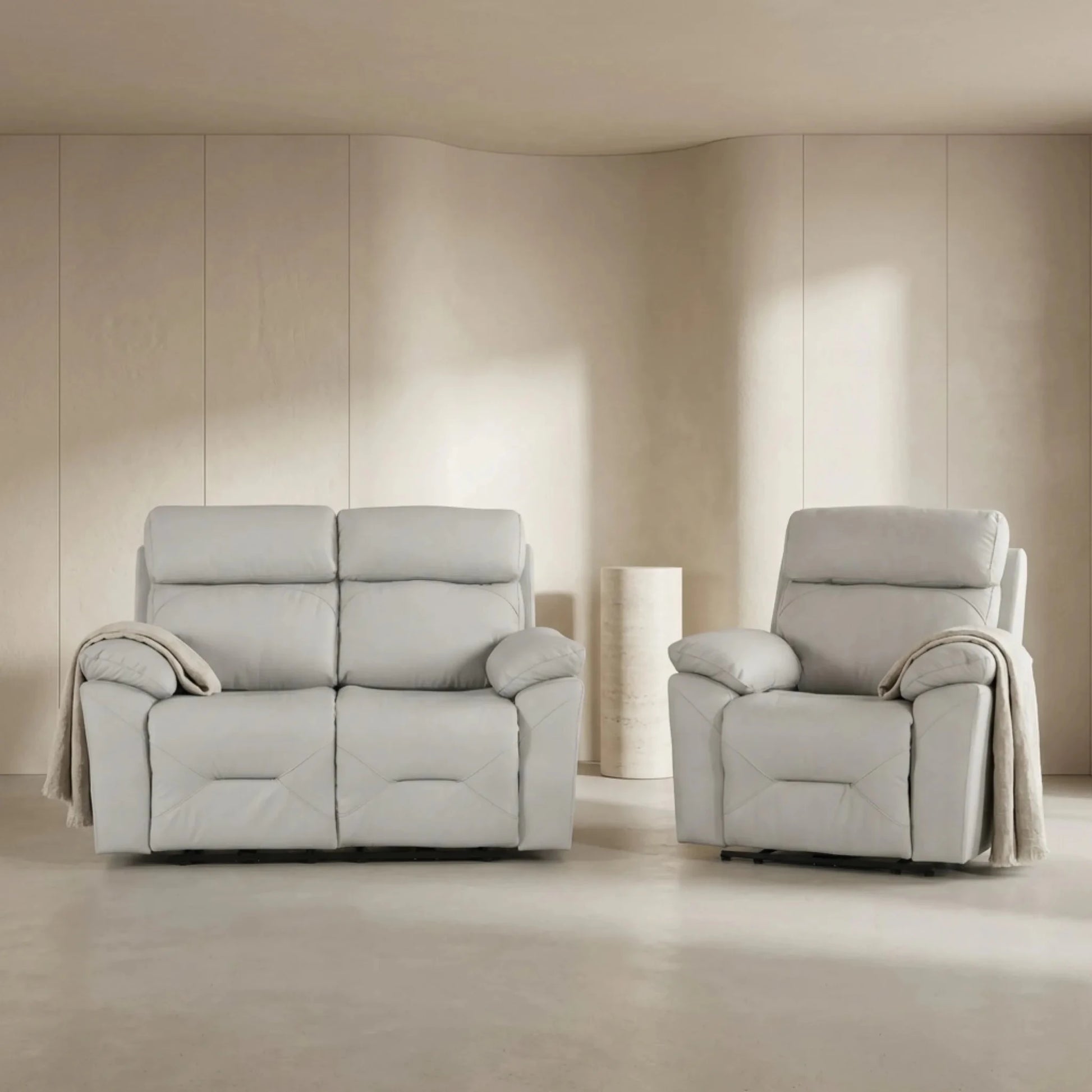 Renato Genuine Leather Light Grey Electric Power Recliner 2+1 Seater Sofa Set - Furniture Instore