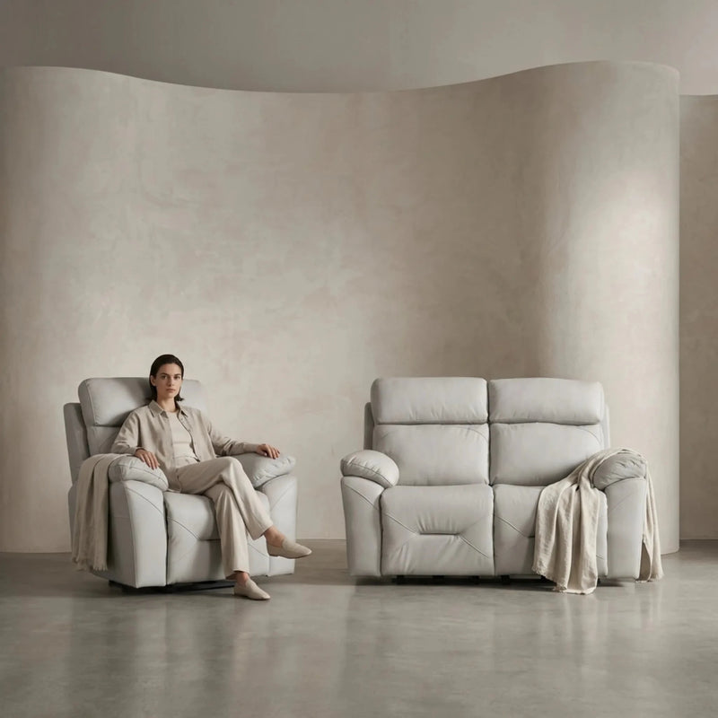 Renato Genuine Leather Light Grey Electric Power Recliner 2+1 Seater Sofa Set - Furniture Instore