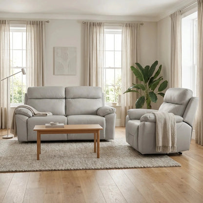 Renato Genuine Leather Light Grey Electric Power Recliner 2+1 Seater Sofa Set - Furniture Instore