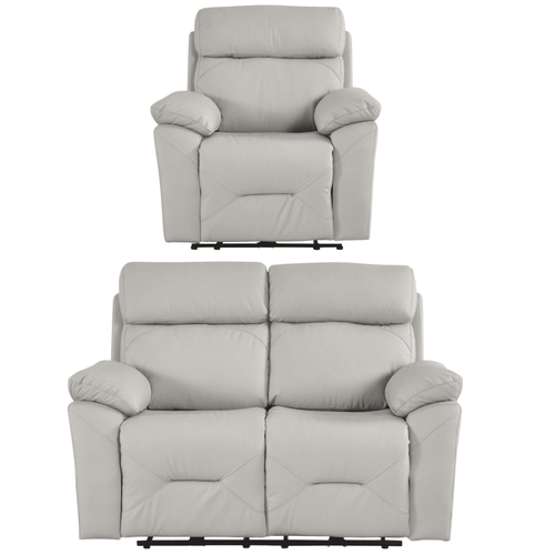 Renato Genuine Leather Light Grey Electric Power Recliner 2+1 Seater Sofa Set