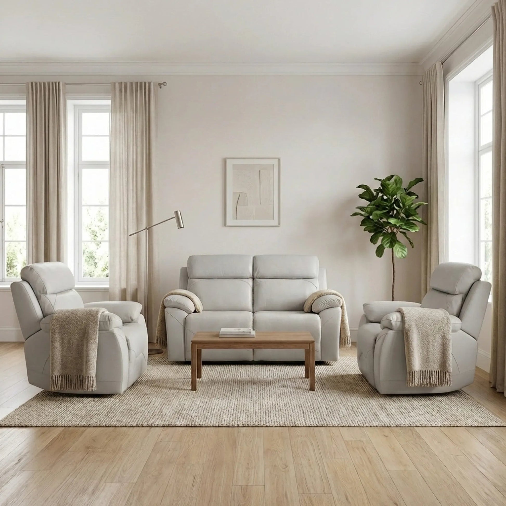 Renato Genuine Leather Light Grey Electric Power Recliner 2+1+1 Seater Sofa Set - Furniture Instore