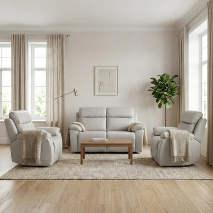 Renato Genuine Leather Light Grey Electric Power Recliner 2+1+1 Seater Sofa Set - Furniture Instore