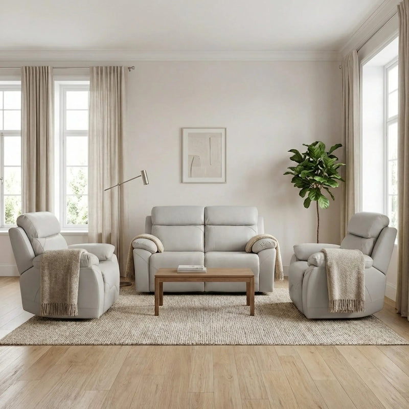 Renato Genuine Leather Light Grey Electric Power Recliner 2+1+1 Seater Sofa Set - Furniture Instore