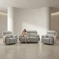 Renato Genuine Leather Light Grey Electric Power Recliner 2+1+1 Seater Sofa Set - Furniture Instore