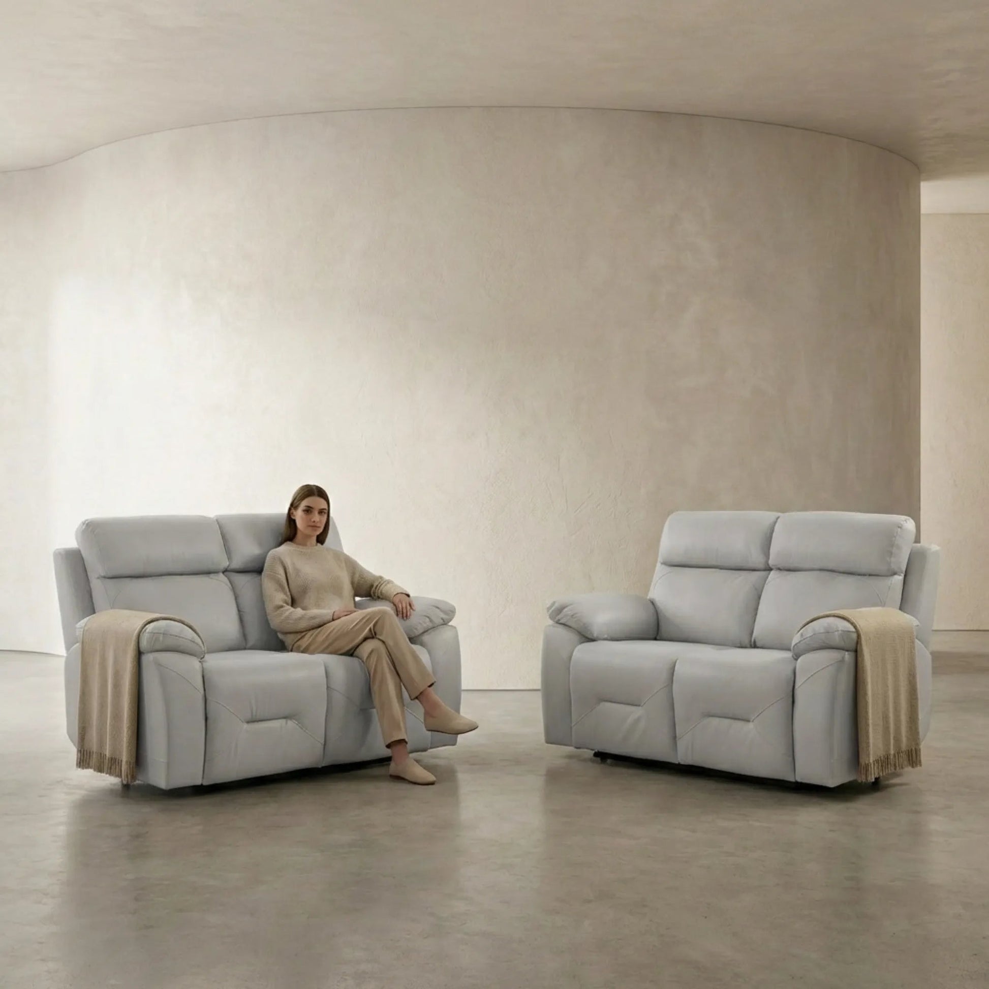 Renato Genuine Leather Light Grey Electric Power Recliner 2+2 Seater Sofa Set - Furniture Instore