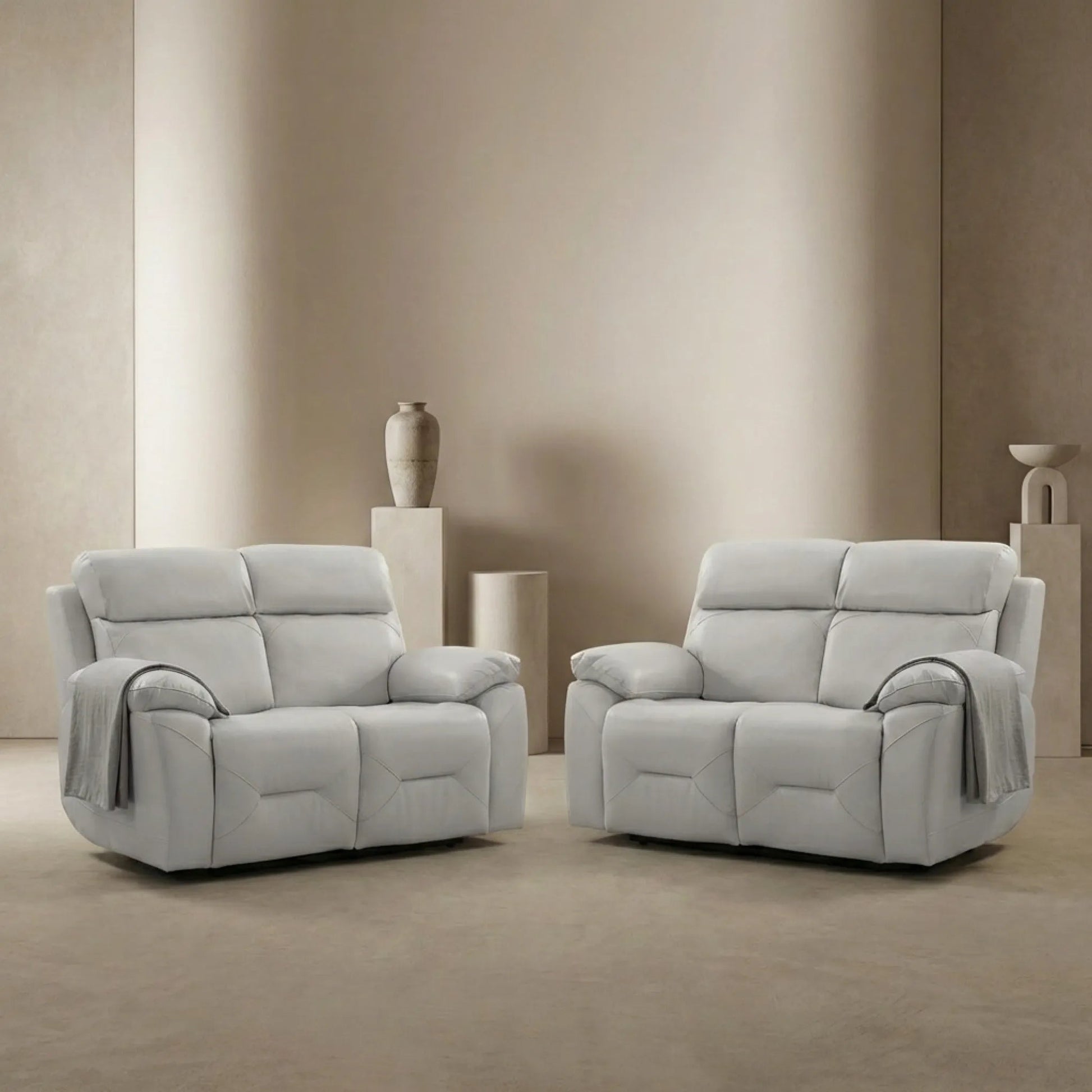 Renato Genuine Leather Light Grey Electric Power Recliner 2+2 Seater Sofa Set - Furniture Instore