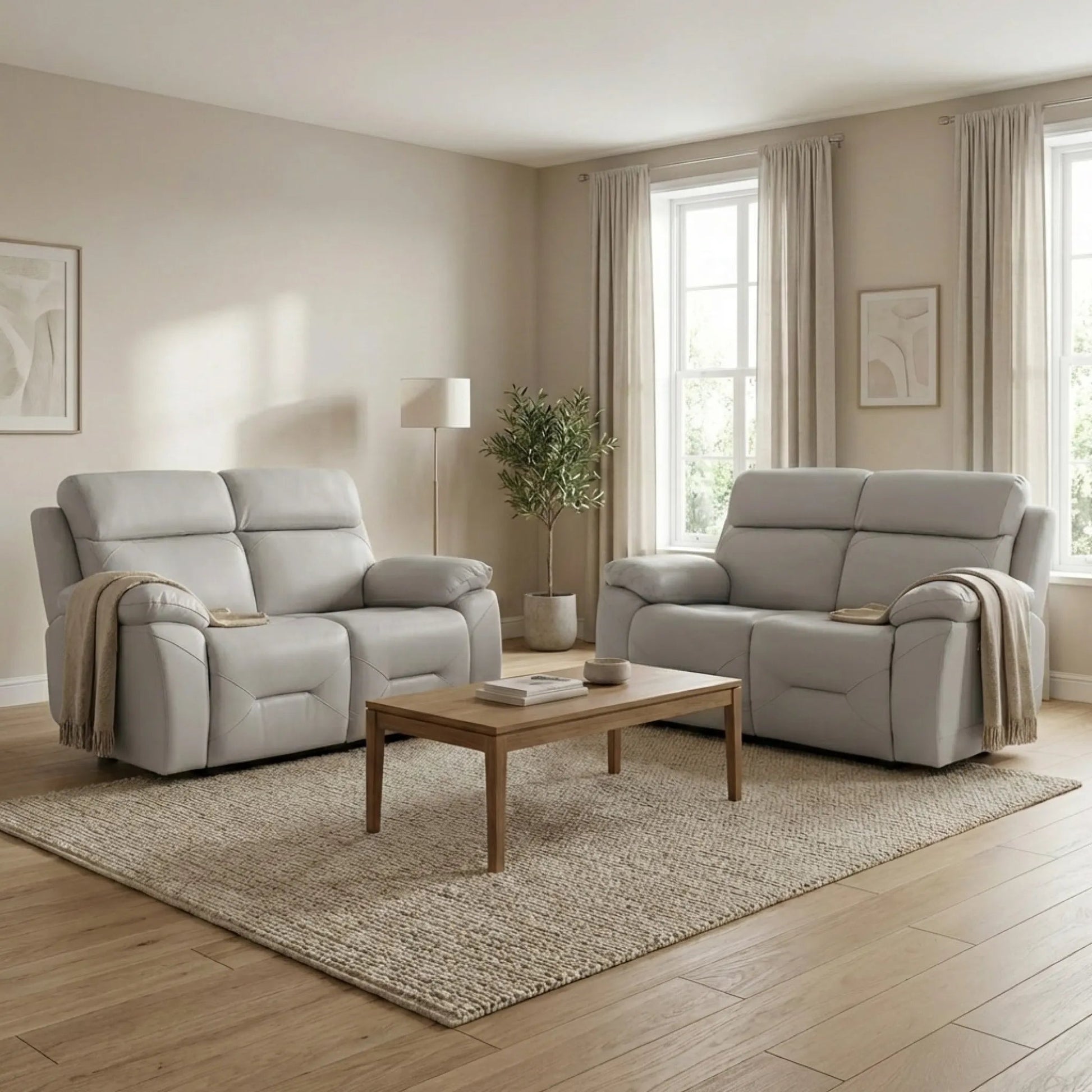 Renato Genuine Leather Light Grey Electric Power Recliner 2+2 Seater Sofa Set - Furniture Instore