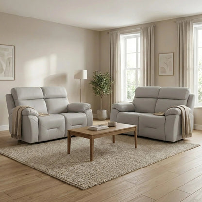 Renato Genuine Leather Light Grey Electric Power Recliner 2+2 Seater Sofa Set - Furniture Instore
