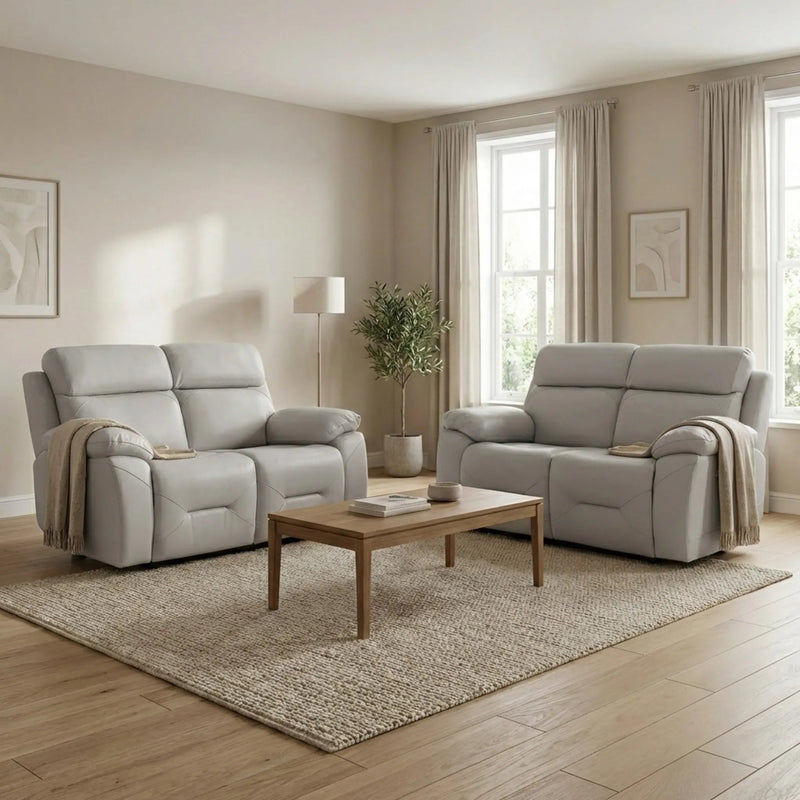 Renato Genuine Leather Light Grey Electric Power Recliner 2+2 Seater Sofa Set - Furniture Instore
