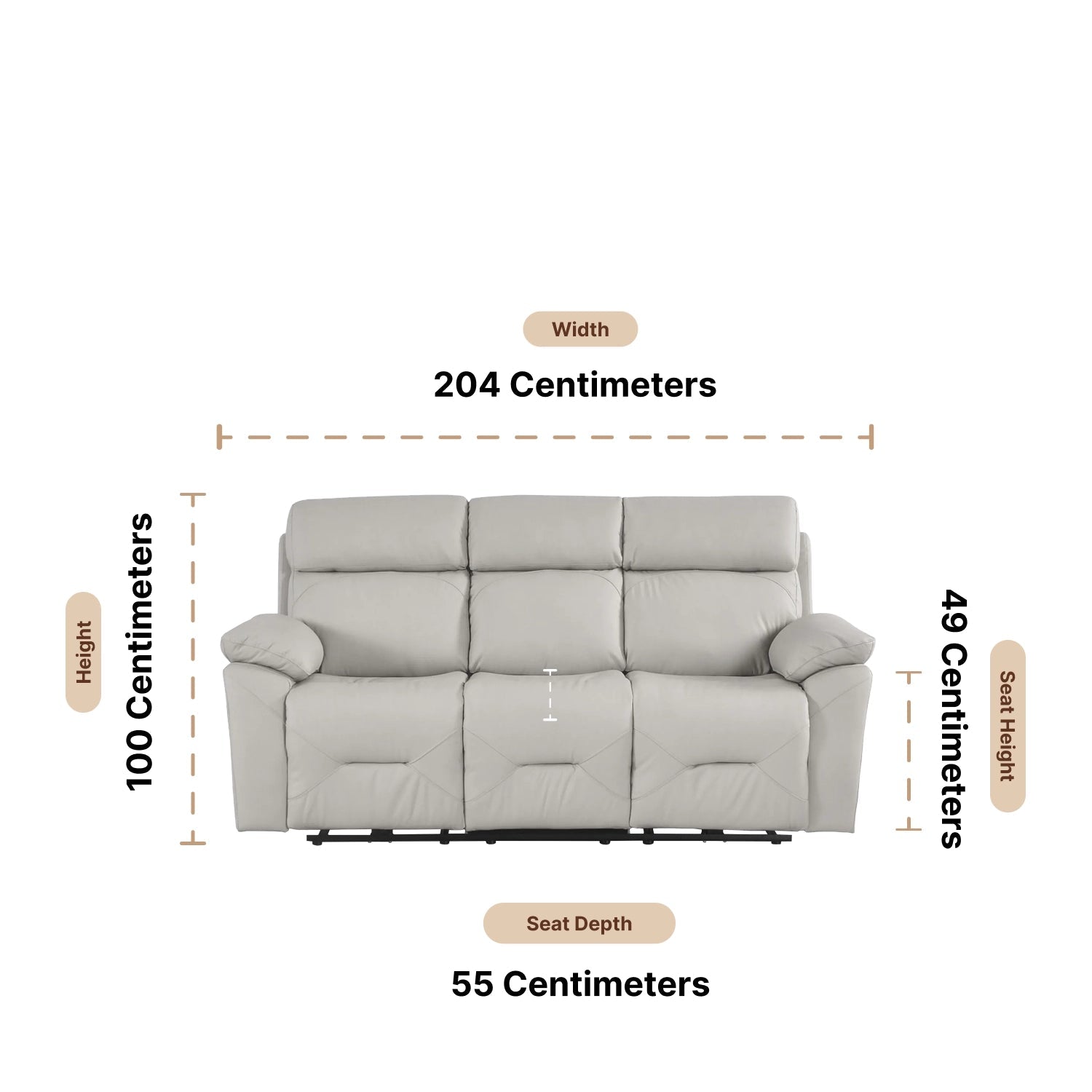 Renato Genuine Leather Light Grey Electric Power Recliner 3 Seater Sofa - Furniture Instore